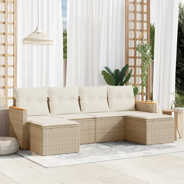 vidaXL 6-delige Loungeset met kussens poly rattan beige, foto 2