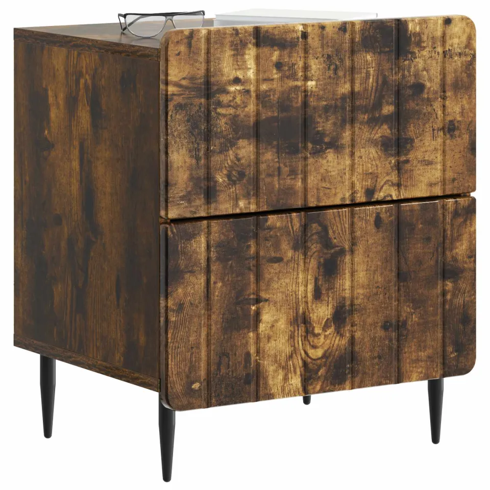 vidaXL Nachtkastje 2 st Gerookt eiken 43 x 34,5 x 49,5 cm Bewerkt hout Bruin