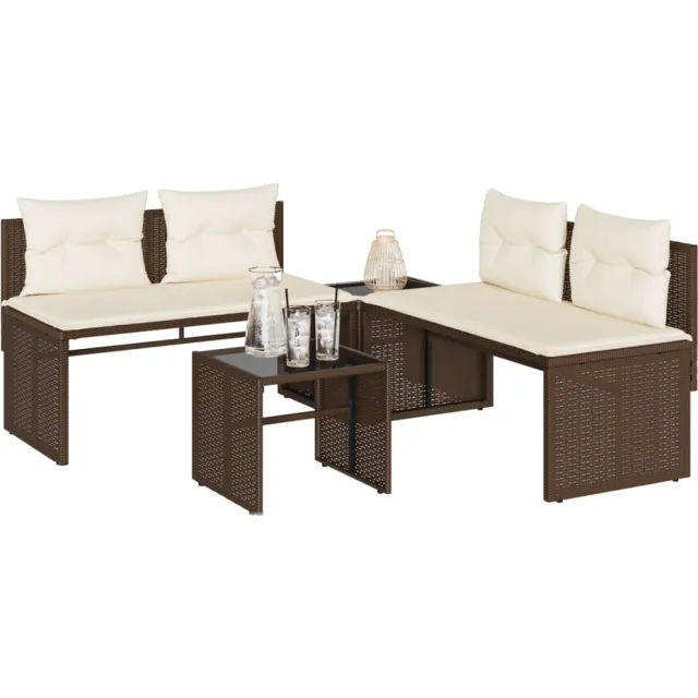vidaXL 4-delige Loungeset met kussens poly rattan bruin