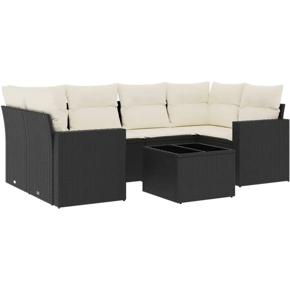 vidaXL 7-delige Loungeset met kussens poly rattan zwart, foto 3