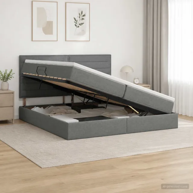 vidaXL LED Opslagbed met Matras Donkergrijs 200 x 200 cm Stof