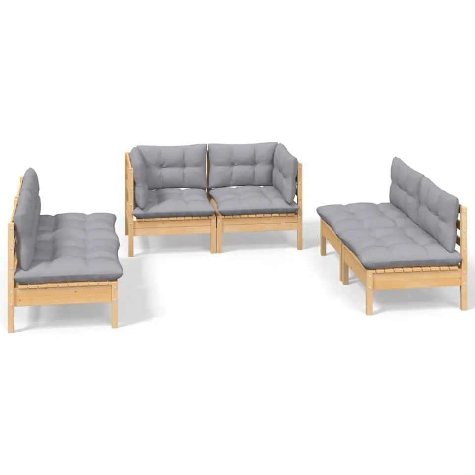 vidaXL 6-delige Loungeset met grijze kussens grenenhout Grijs