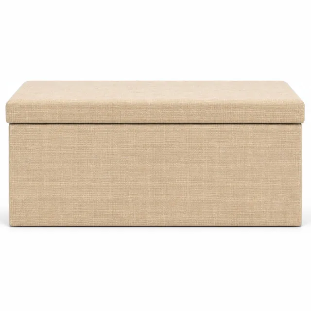 Levano Poef Beige - Opbergbox met Deksel - Poef met Opbergruimte - Opbergkist - Voetenbankje Bureau - Opbergbak - Opbergbank - Opbergpoef met Deksel - Opvouwbare Hocker - Kist - Zitbank met Opbergruimte - Zitpoef - Zitbankje Hal - Zitkist
