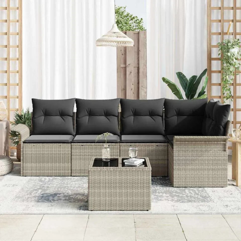 vidaXL Tuin Sofa Set 6 st Lichtgrijs poly rattan grijs, foto 3