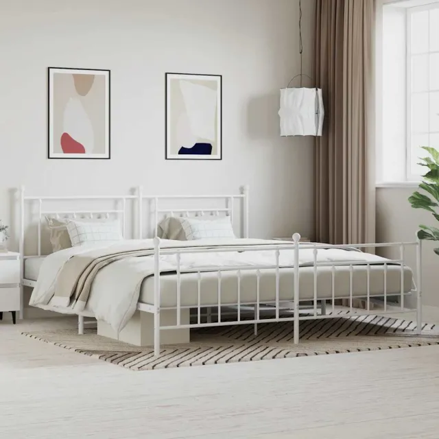 vidaXL Bedframe met hoofd- en voeteneinde metaal wit 200x200 cm