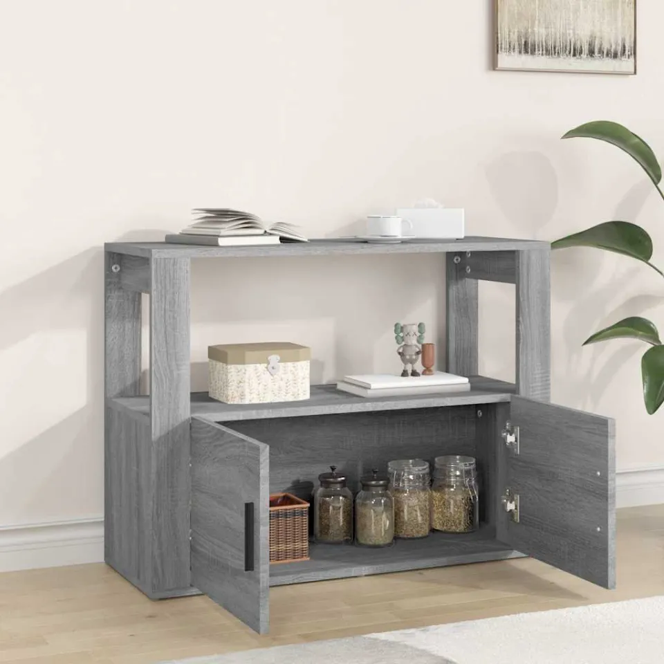 vidaXL Dressoir 80x30x60 cm bewerkt hout grijs sonoma eikenkleurig, foto 2