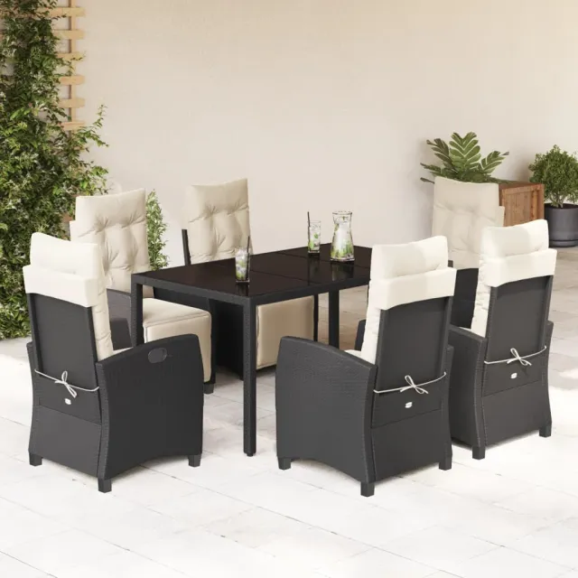 vidaXL 7-delige Tuinset met kussens poly rattan zwart, foto 2