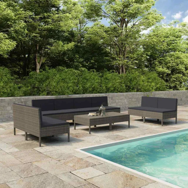 vidaXL 10-delige Loungeset met kussens poly rattan grijs, foto 2