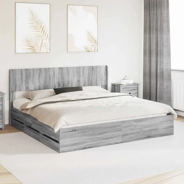 vidaXL Bedframe met opbergruimte en hoofdbord Grijs Sonoma