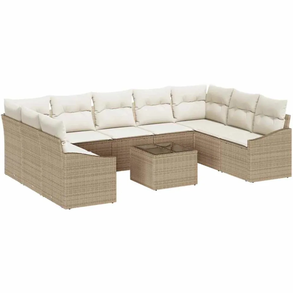 vidaXL Bankstel 10 st Beige poly rattan
