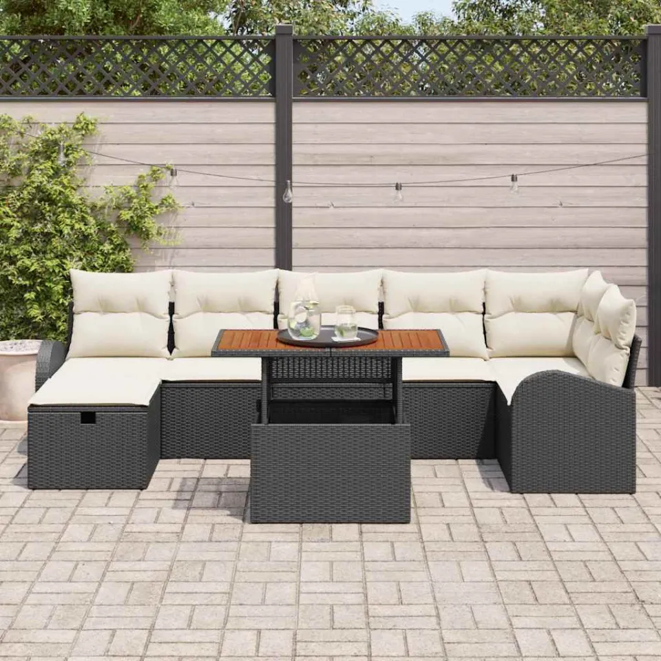 vidaXL Tuinbankenset 8 st Zwart poly rattan, foto 3