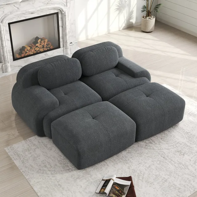HAUSS SPOLE Hoekbank 2-Zits Met Chaise Longue - Modulair Combineerbaar - Ergonomische Armleuningen - Cordstof - Grijs