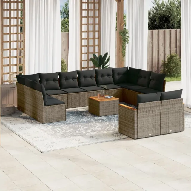 vidaXL 13-delige Loungeset met kussens poly rattan grijs, foto 2