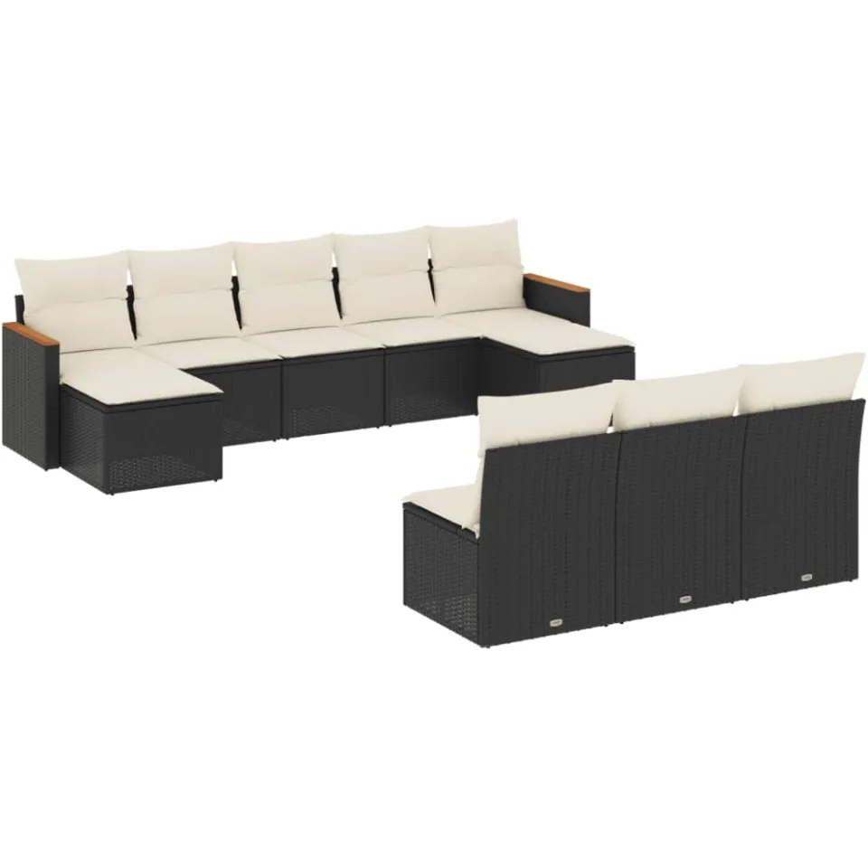 vidaXL 10-delige Loungeset met kussens poly rattan zwart, foto 3