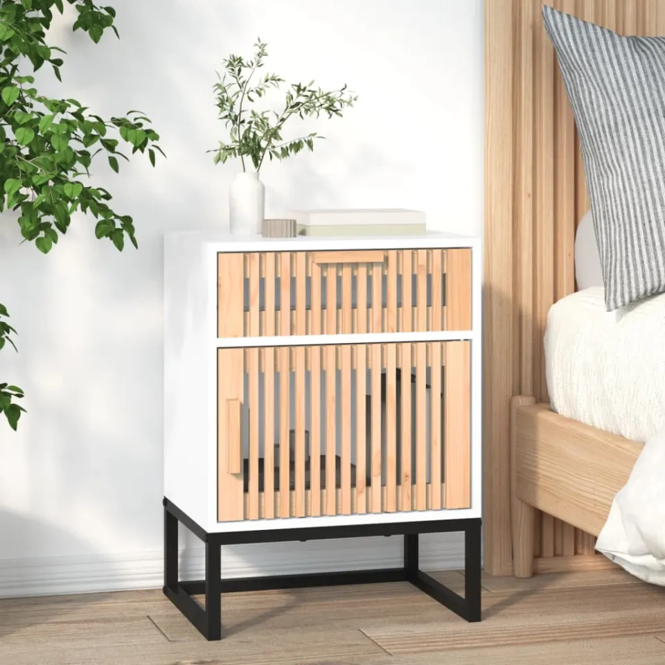vidaXL Nachtkastjes 2 st 40x30x55,5 cm bewerkt hout en ijzer wit, foto 3