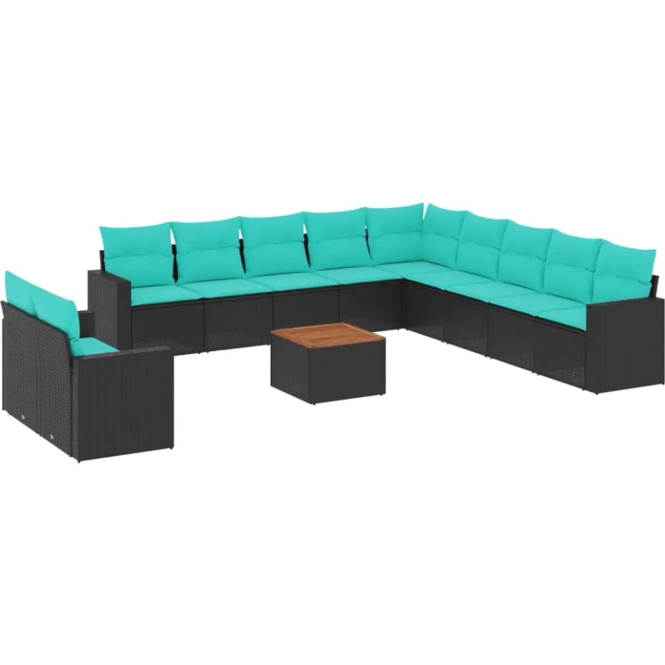 vidaXL 12-delige Loungeset met kussens poly rattan zwart, foto 3