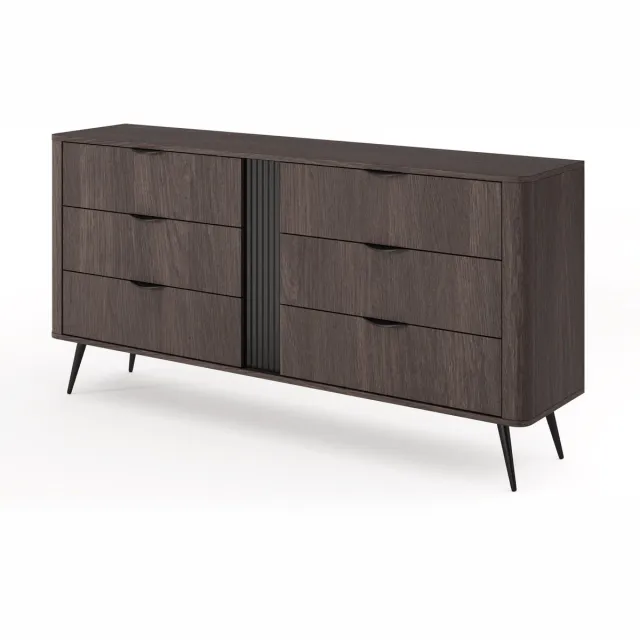 Selsey Veris - Commode met zes lades, Dunin eiken, 163 cm eiken donker