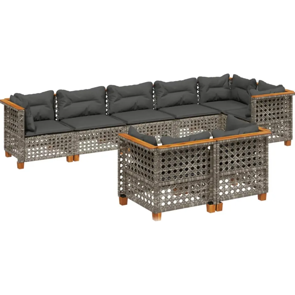 vidaXL 8-delige Loungeset met kussens poly rattan grijs, foto 3