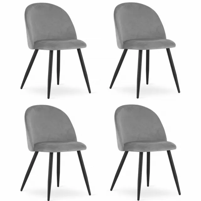 LEOBERT Set van 4 Stoelen BELLO - Lichtgrijs Velvet, Zwarte Metalen Poten, Modern Design en Uitstekend Zitcomfort voor Woonkamer, Slaapkamer, Eetkamer of Kantoor, Max. 120 kg