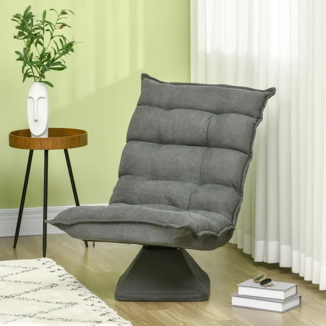 OKWISH Relaxfauteuil 62 x 70 x 95 cm - Verstelbare Rugleuning En 360 Graden Draaibaar - Voor Woonkamer En Kantoor - Staal - Grijs Grey