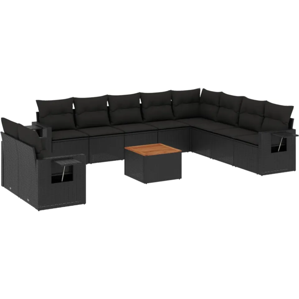 vidaXL 11-delige Loungeset met kussens poly rattan zwart, foto 3