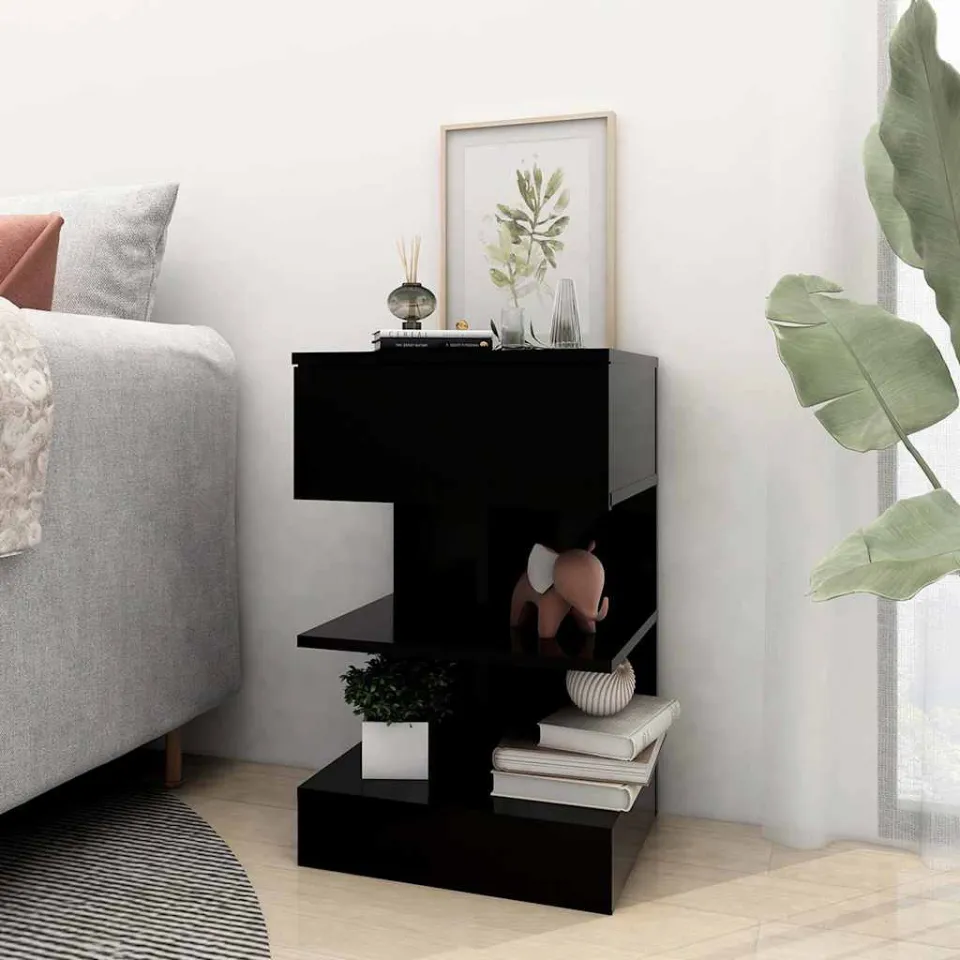 vidaXL Nachtkastjes 2 st 40x35x65 cm spaanplaat zwart, foto 4