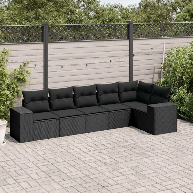 vidaXL 6-delige Loungeset met kussens poly rattan zwart, foto 2