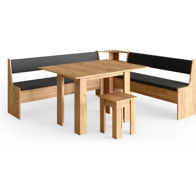 Vicco Roman Hoekbank set – 210 x 180 cm met tafel Krachtige eik goud Goudkleurig Eiken