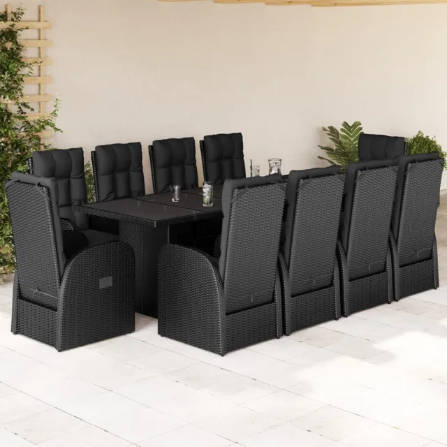 vidaXL 11-delige Tuinset met kussens poly rattan zwart, foto 2