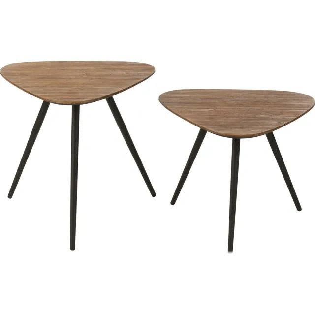 J-Line tafel Driehoek - hout/glas - naturel - set van 2