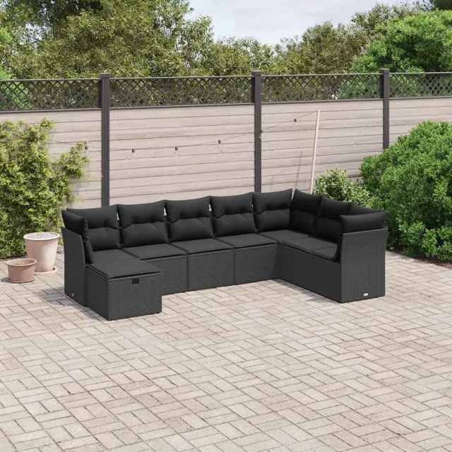 vidaXL 8-delige Loungeset met kussens poly rattan zwart, foto 2