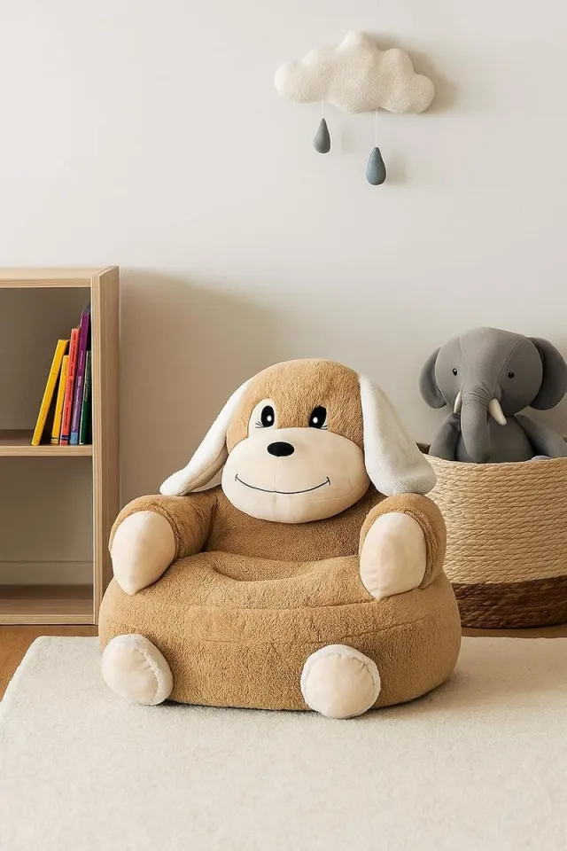 WEB2O Kinderfauteuil Hond - Zachte Pluche Kinderstoel - 45 x 45 x 45 cm Bruin / Beige