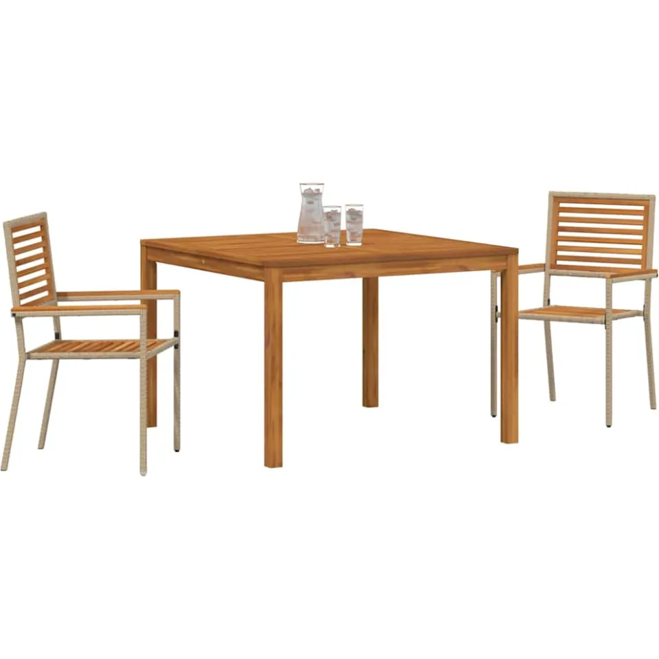 vidaXL Tuin eettafelset 3 st Beige Massief Acaciahout