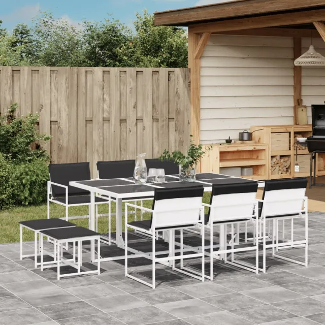 vidaXL 11-delige Tuinset met kussens textileen wit