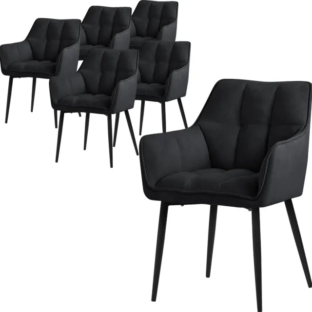 ml-design eetkamerstoelen set van 2 gemaakt van badstof, zwart, keukenstoel met dikke gestoffeerde zitting & metalen poten, woonkamerstoel met rugleuning en armleuningen, ergonomische loungestoel
