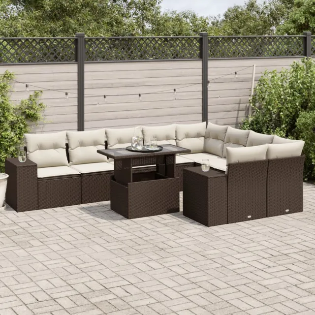vidaXL 10-delige Loungeset met kussens poly rattan bruin, foto 2
