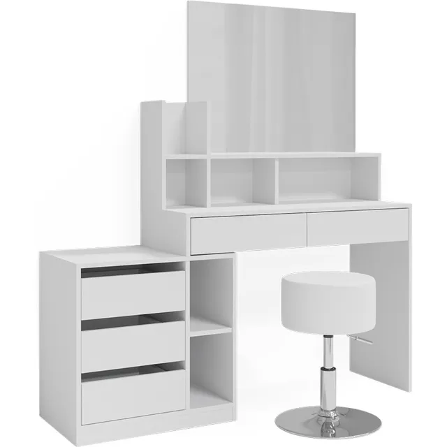 Vicco Kaptafel Anja, Wit, 139.8 cm met spiegel en kruk