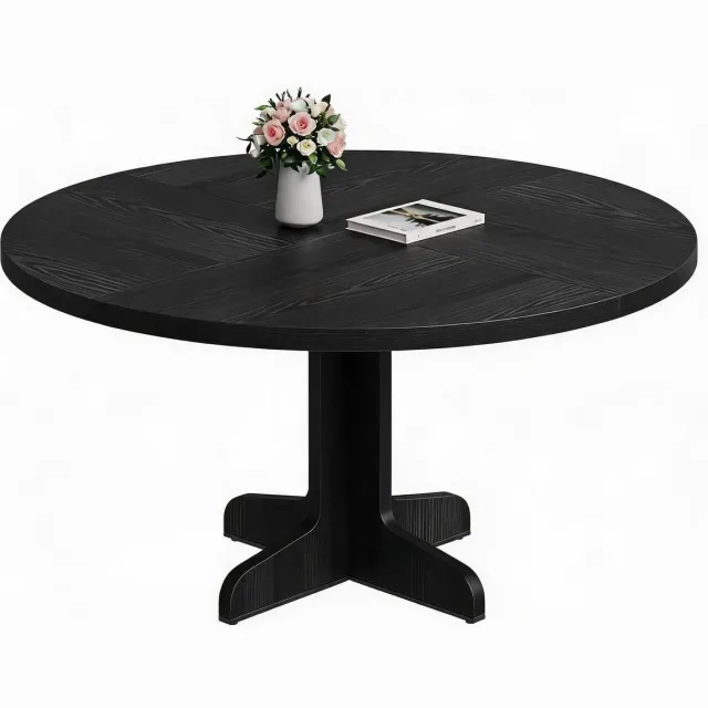 Triumpunpre Ronde Eettafel 120 cm - Massief Houten Tafelblad Zwart - Gebogen Metalen Poten - Eetkamertafel voor 4-6 Personen - Moderne Ronde Keukentafel Kleur