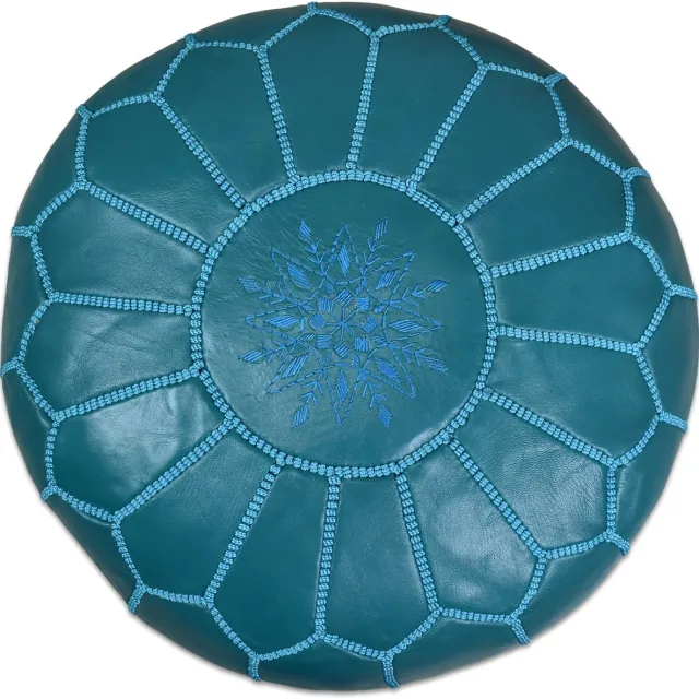 Poufs&Pillows Poef Rond - Oceaanblauw - Poef Leer - Handgemaakt en uniek - Gevuld geleverd
