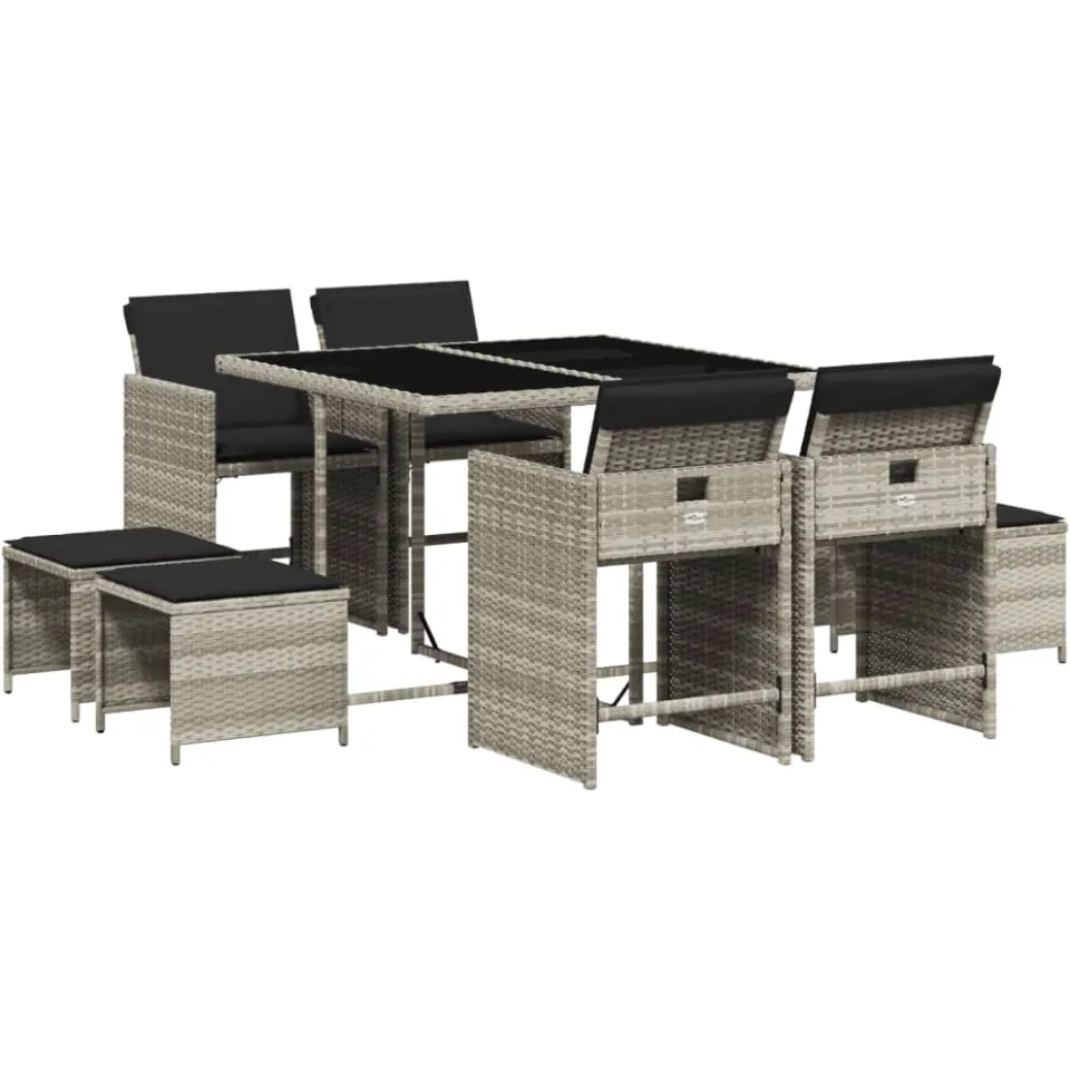 vidaXL 9-delige Tuinset met kussens poly rattan lichtgrijs grijs, foto 3