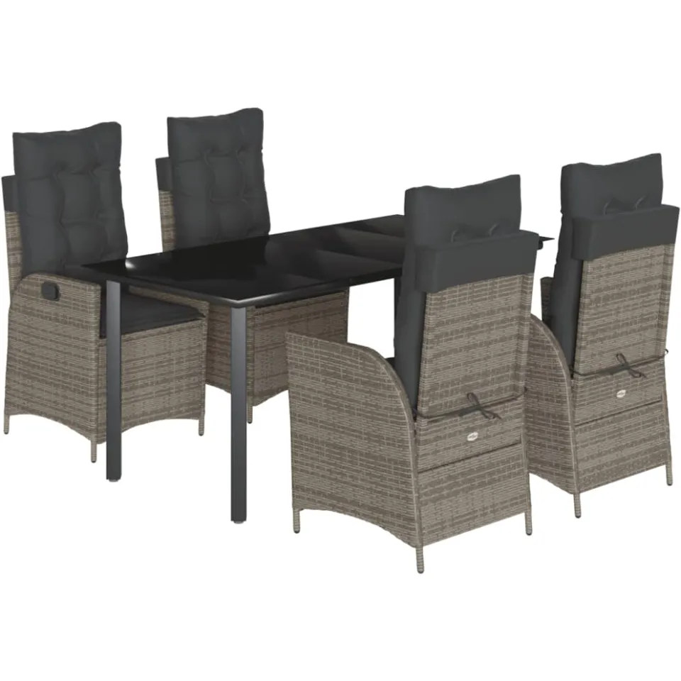 vidaXL 5-delige Tuinset met kussens poly rattan grijs