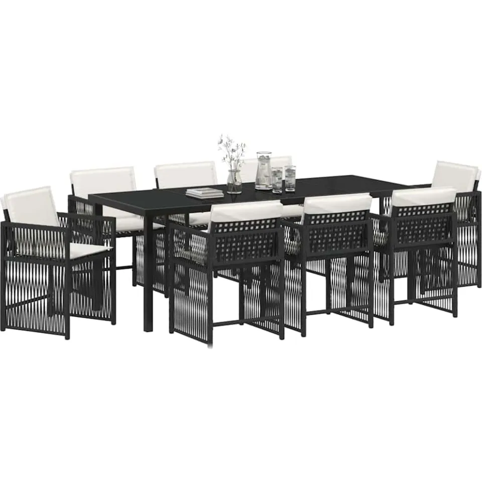 vidaXL Tuin eettafelset 9 st Zwart poly rattan