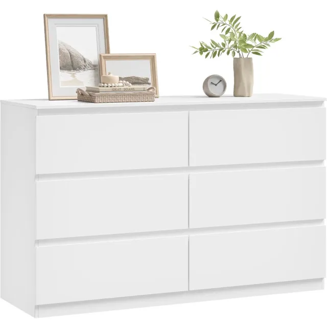 D&J Ladekast - Dressoir - Wandkast - Opbergruimte - 6 ruime lades - Dressoir kasten - 120x40x75 cm - Wit - Slaapkamer - Woonkamer