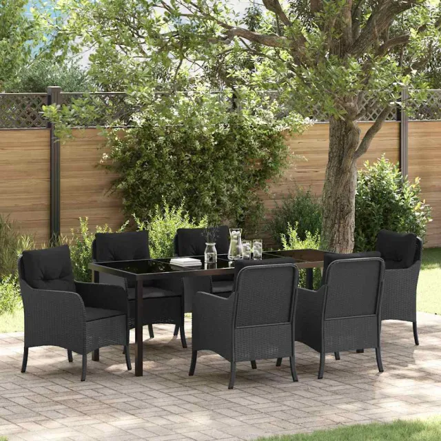 vidaXL Tuin eettafelset 7 st Zwart poly rattan