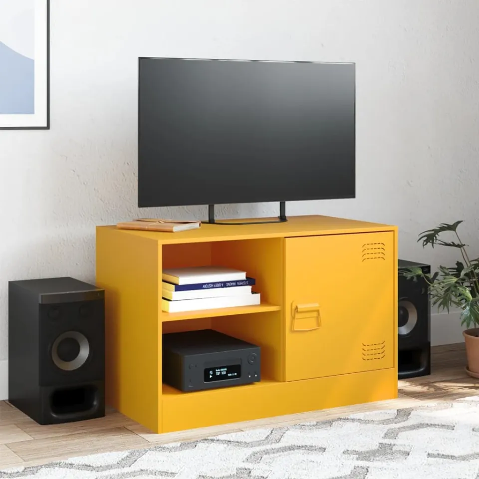 vidaXL Tv-meubel 67x39x44 cm staal mosterdgeel, foto 3