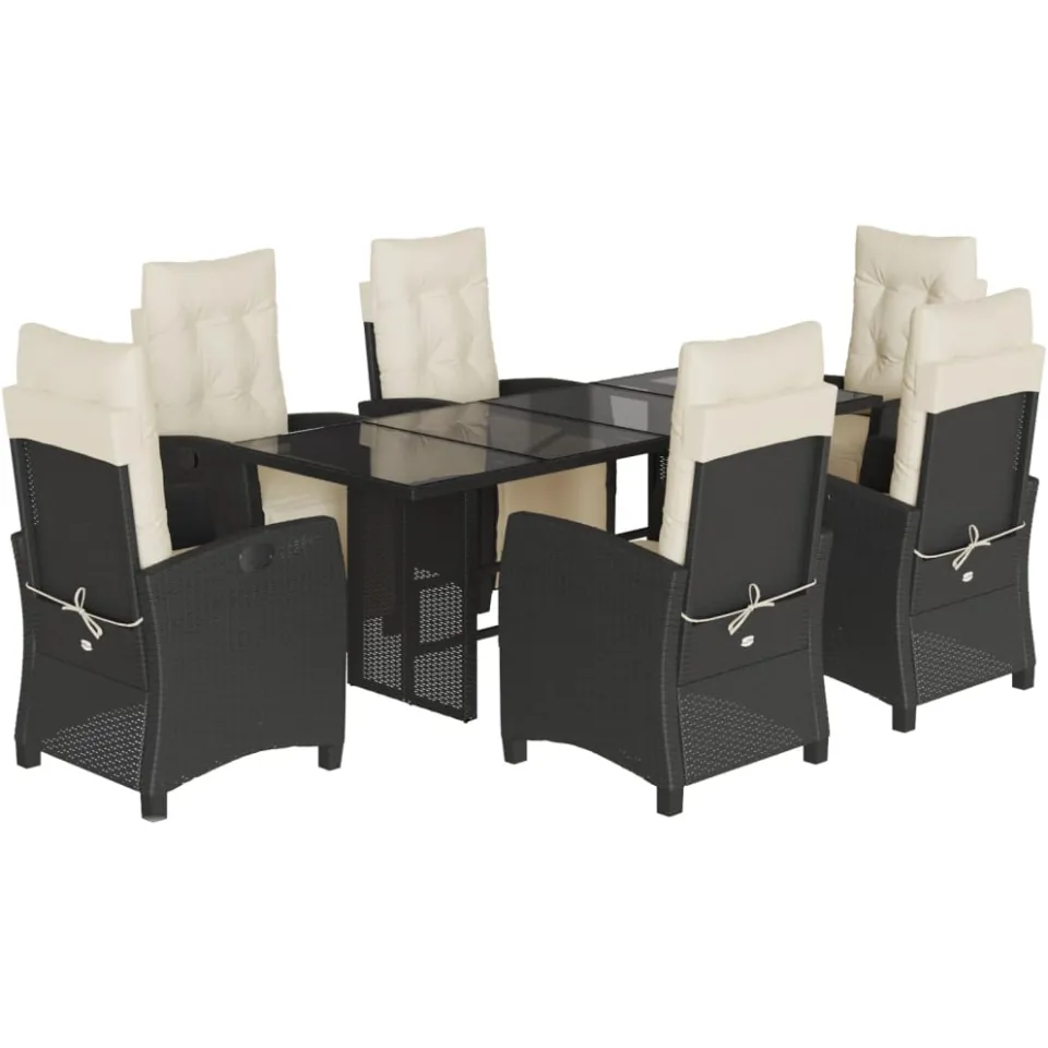 vidaXL 7-delige Tuinset met kussens poly rattan zwart, foto 3