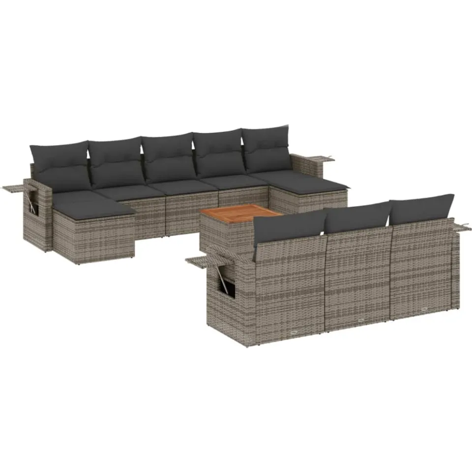 vidaXL 11-delige Loungeset met kussens poly rattan grijs, foto 3