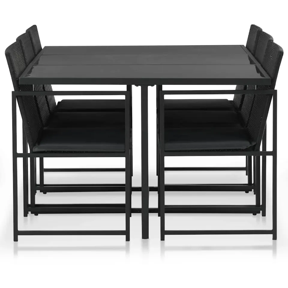 vidaXL 7-delige Tuinset met kussens poly rattan zwart
