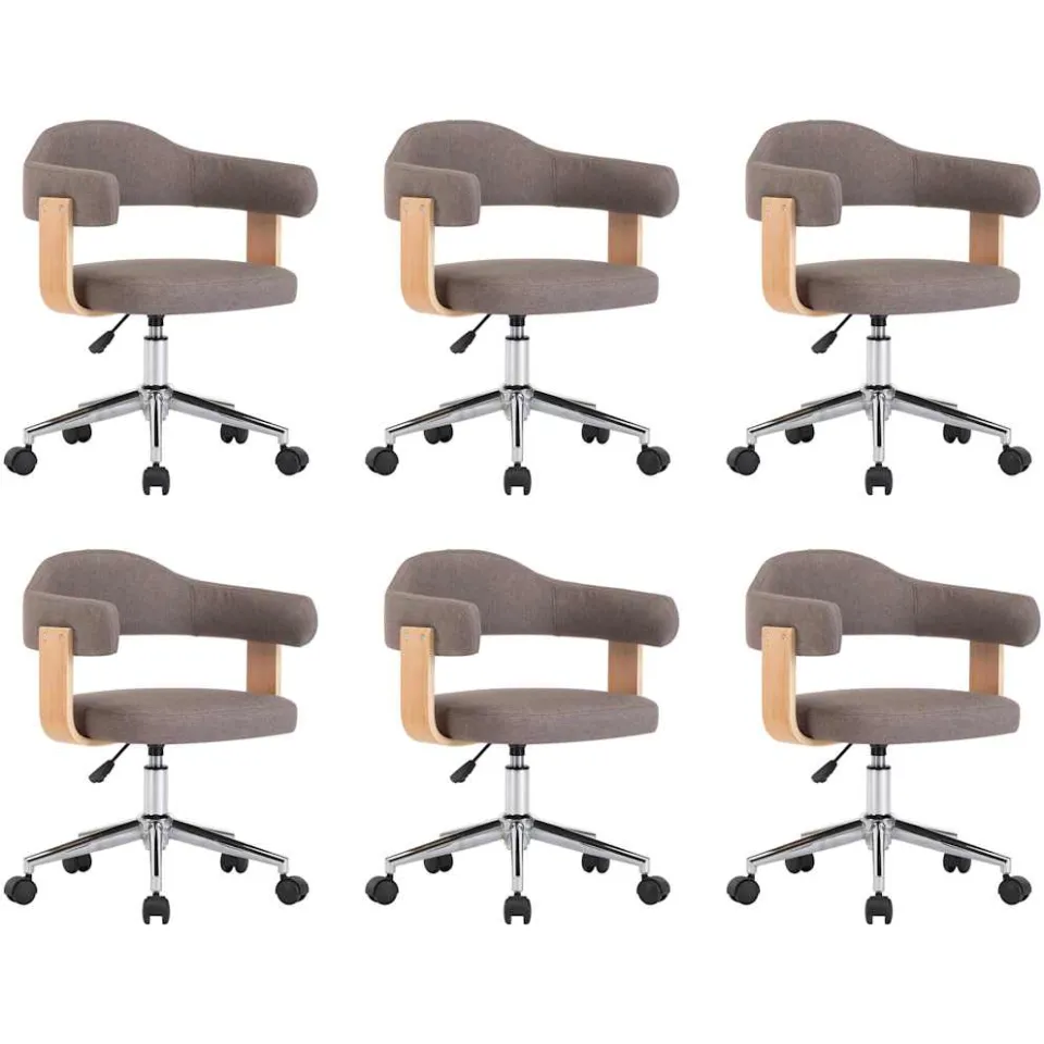 vidaXL Eetkamerstoelen 6 st draaibaar gebogen hout en stof taupe, foto 3