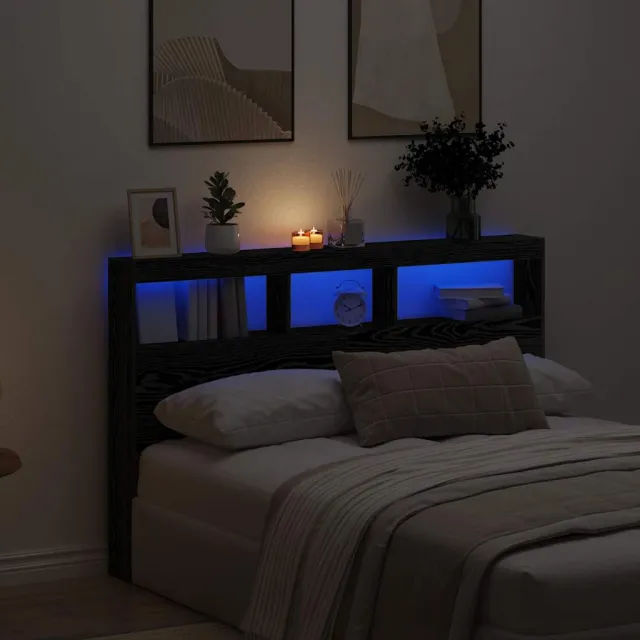 vidaXL Hoofdbordkast met LED 160x17x102 cm eikenkleurig zwart